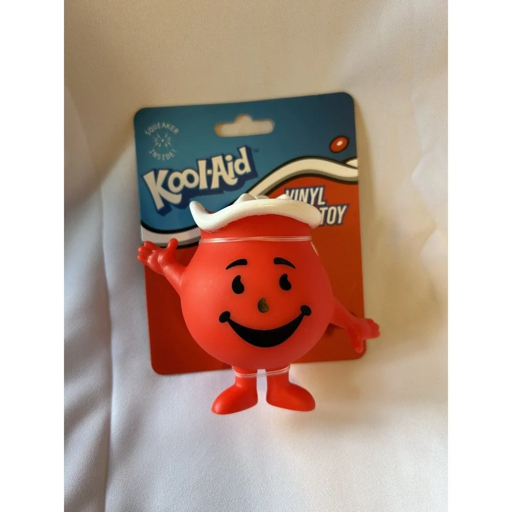 New Set of 2 Hey Kool-Aid! Red Kool-Aid Man Vinyl Dog Toys with Squeaker Inside